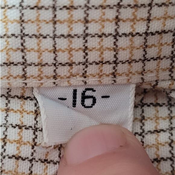 Manhattan 70s Beige Brown Check Woven Shirt Retro Button‑Up Vintage Casual - Picture 12 of 14